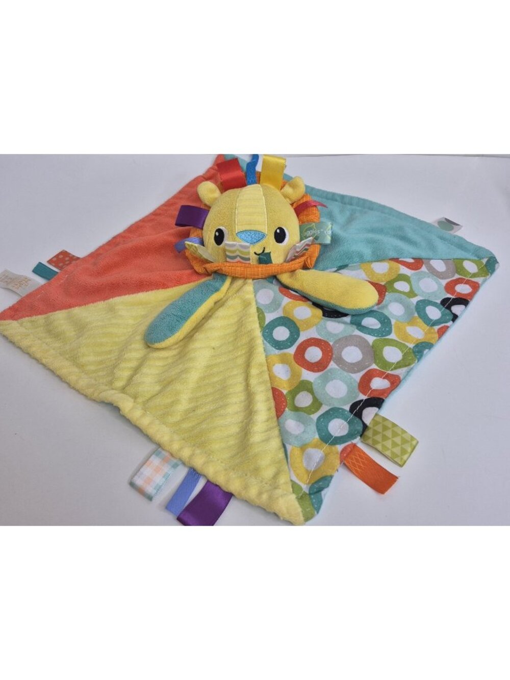 BRIGHT STARTS Taggies Plush Lion Lovey Security Blanket Circles Velour Tags